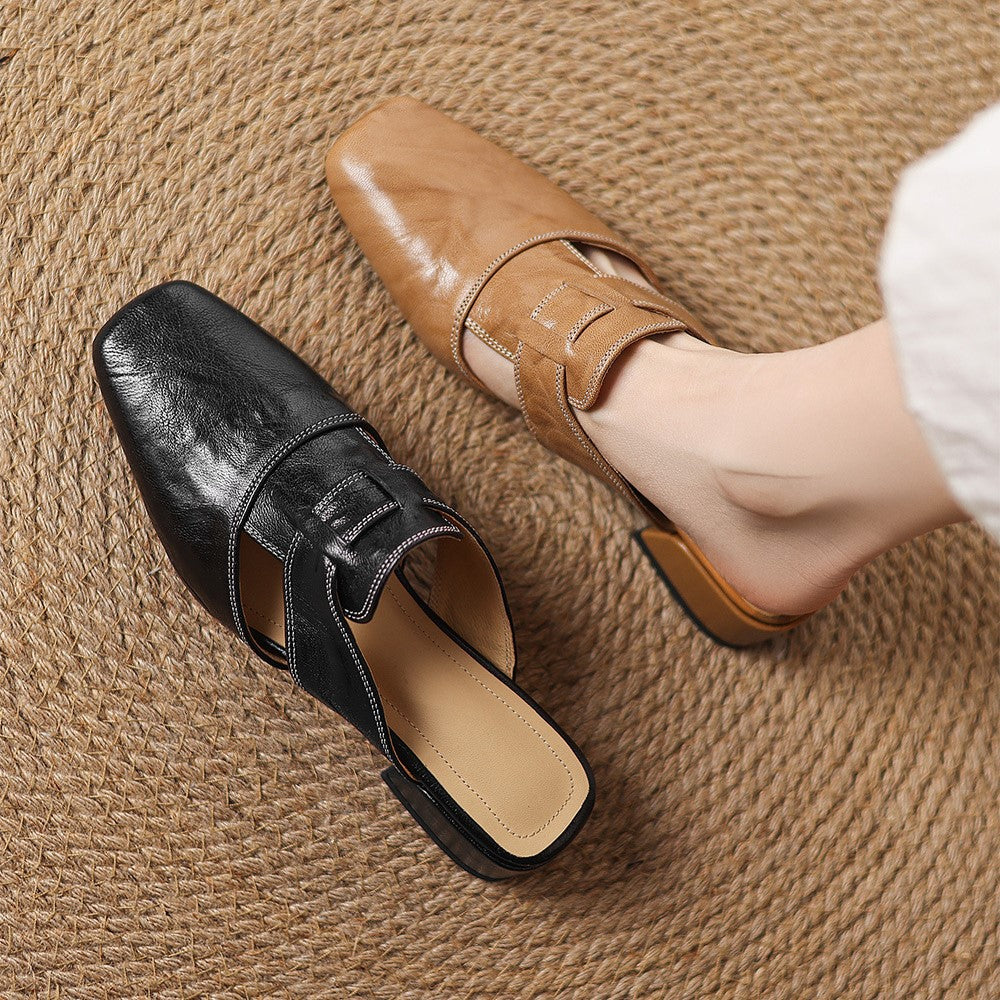 Lawson Square-Toe Leather Mules