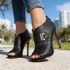 Ellis Open-Toe Buckle Heels
